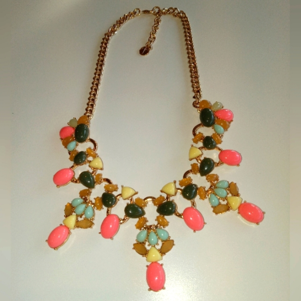 Talbots Gold Toned Multi-Color Statement Necklace - image 1